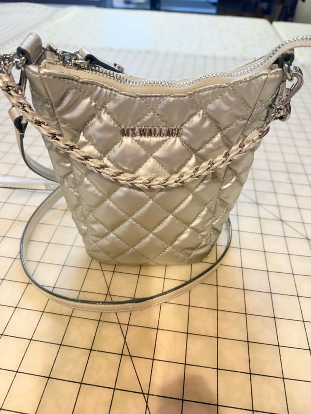 Quilted Metallic Silver Crossbody Bag